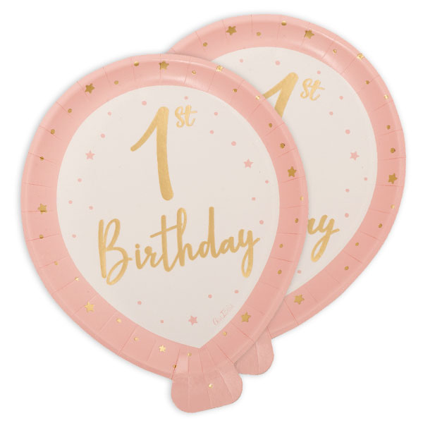 Pappteller zum 1. Geburtstag in Ballonform, rosa, 8er Pack