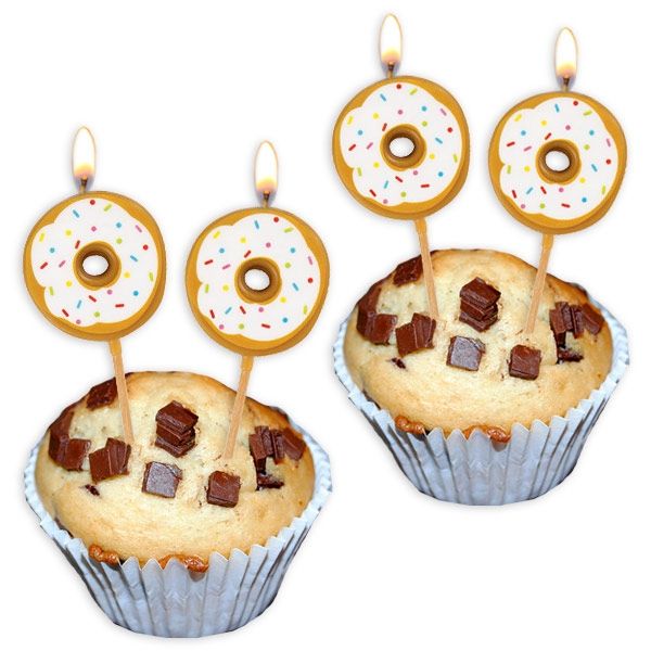 Donut-Geburtstagskerzen aus Wachs für Muffins im 6er Pack, 7,5 × 3 cm