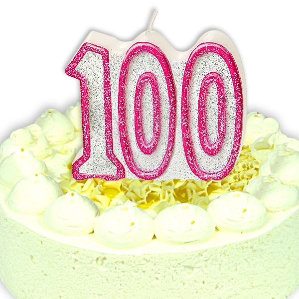 Geburtstagskerze Zahl 100, in glitzerndem Pink