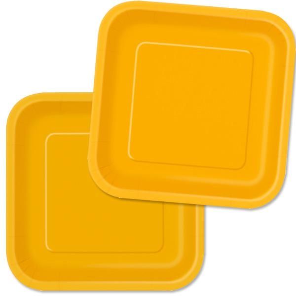 Eckige Partyteller in Gelb, 16 Stück, Pappteller mit runden Ecken, 18 cm
