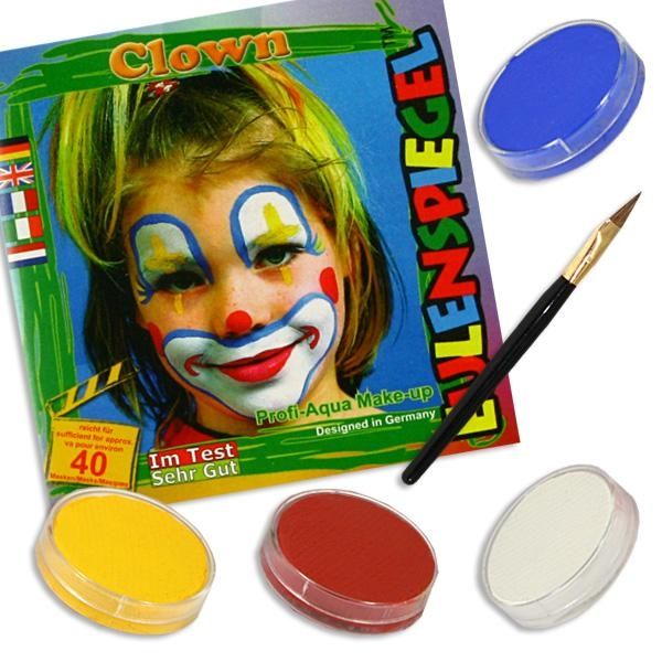 Kinderschminke-Set Clown, witziges Motiv, Profi-Aqua, 4 Farben+Pinsel