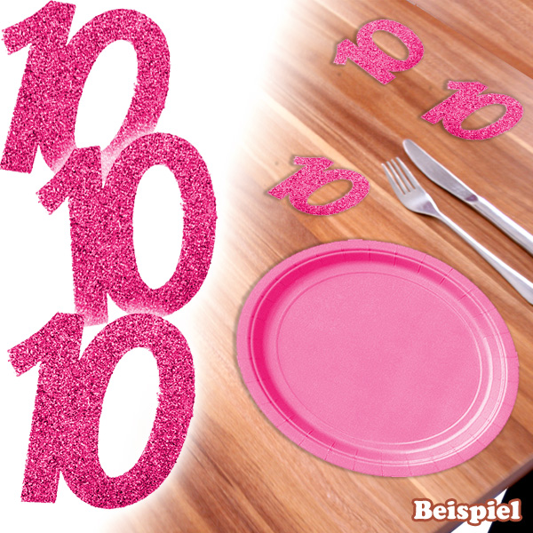 Glitterzahl 10 in Pink, 6 Glitzerzahlen für 10. Mädchengeburtstag, 6 cm