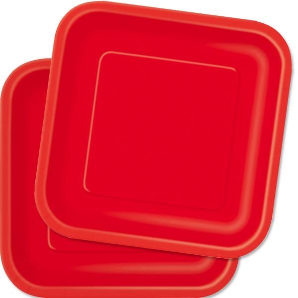 Partyteller eckig in Rot, 14 Stück, quadratische Einwegteller, 23 cm