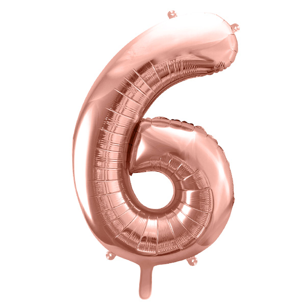XXL Zahlenballon "6" zum 6. Geburtstag in rosègold, 86cm hoch