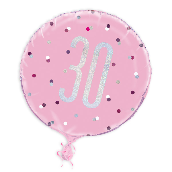 Folienballon rund +Zahl 30, pink, 35cm, für Helium