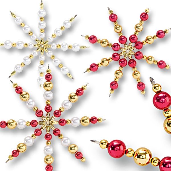 Bastelset Perlensterne rot, ideal für Weihnachtsbaumschmuck