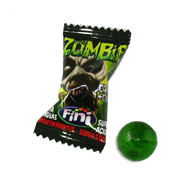 1 Zombie Bonbon, grüner Zungenmaler, sauer, mit Kaugummi, 5g