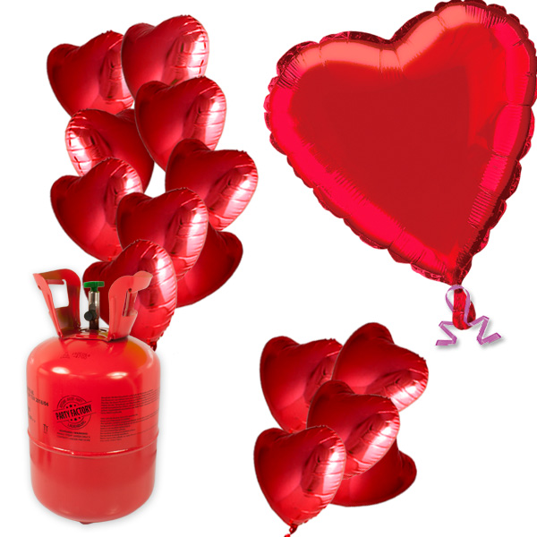 Helium Ballongas-Set zum Valentinstag, 1 Heliumflasche plus 15 Folieballons