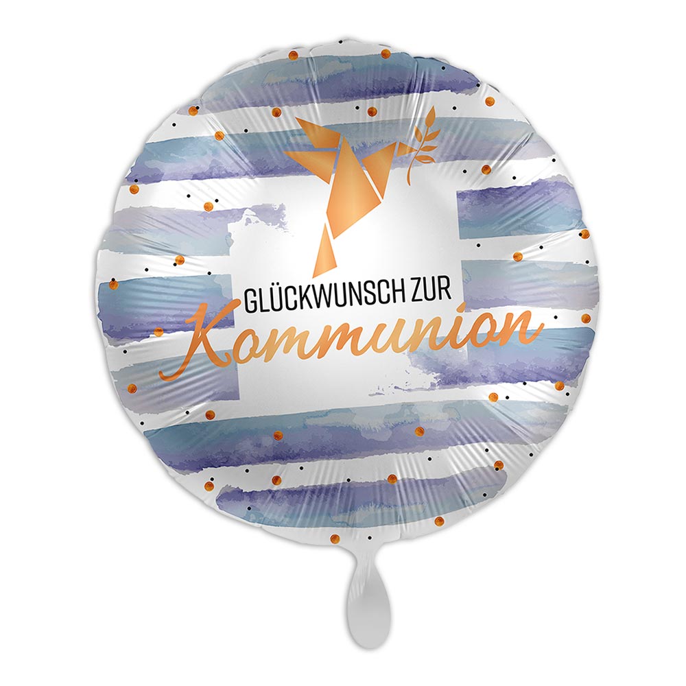 "Glückwunsch zur Kommunion" mit Tauben-Motiv, Folienballon rund Ø 34 cm