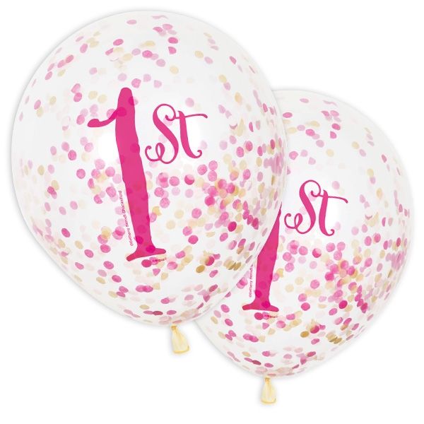 Konfetti-Ballons "1st" in pink, transparent, 6 Stk.,  30cm