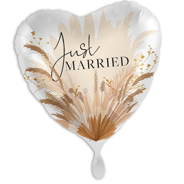"Just Married", Herzförmiger Folienballon zur Hochzeit, 35cm x 33cm