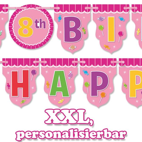 Candyshop Partykette XXL, Happy Birthday Deko, Süßigkeiten Motiv, 3m  - Onlineshop Geburtstagsfee