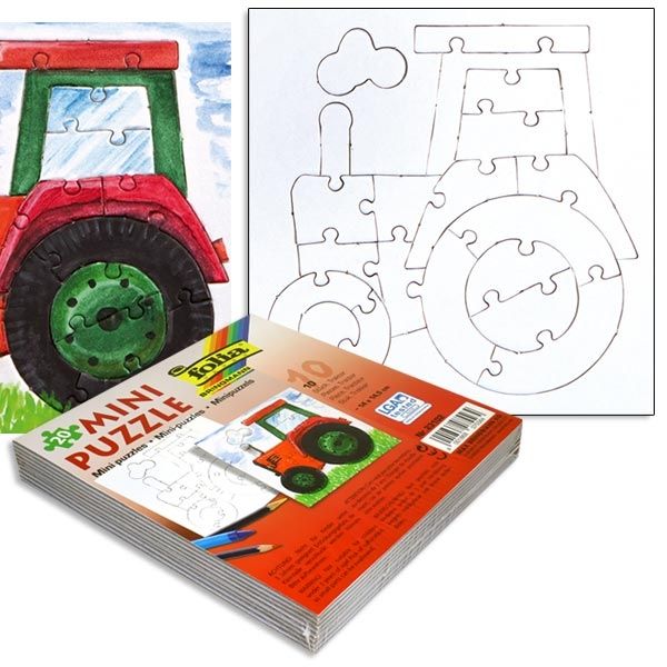 Tolle Traktor-Puzzle im 10er Pack, 14x14,5cm, weiss, zum Anmalen, zum Kindergeburtstag