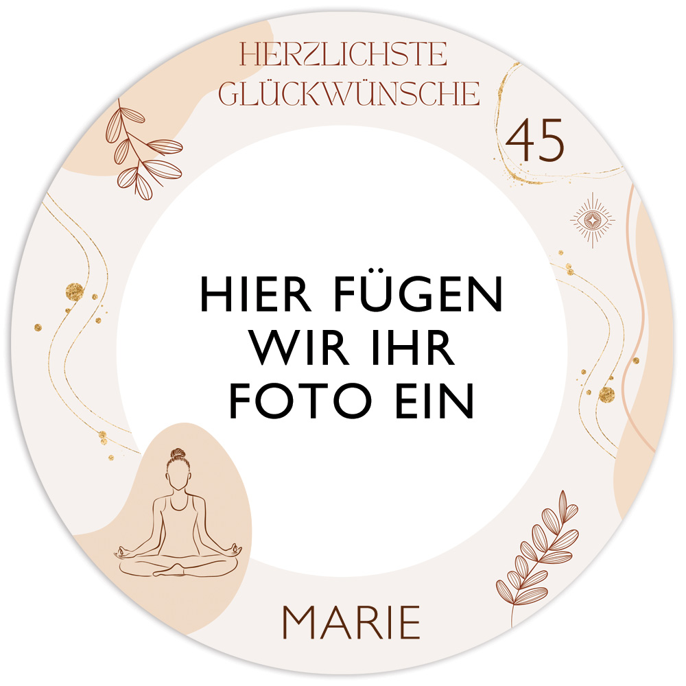 Tortenaufleger Foto „Meditation“ Zum Geburtstag Name u. Alter, rund, essbar
