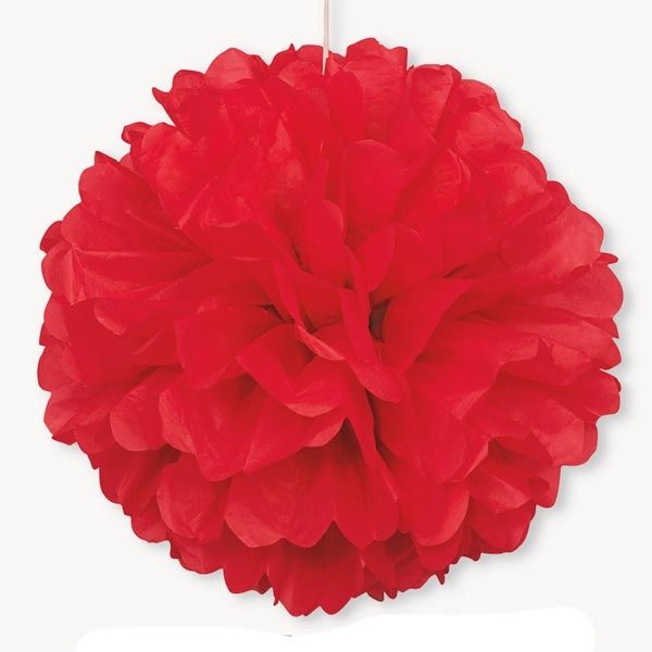 Puffball in Rot mit Band, 1 roter Pompom als Hängedeko, 40cm
