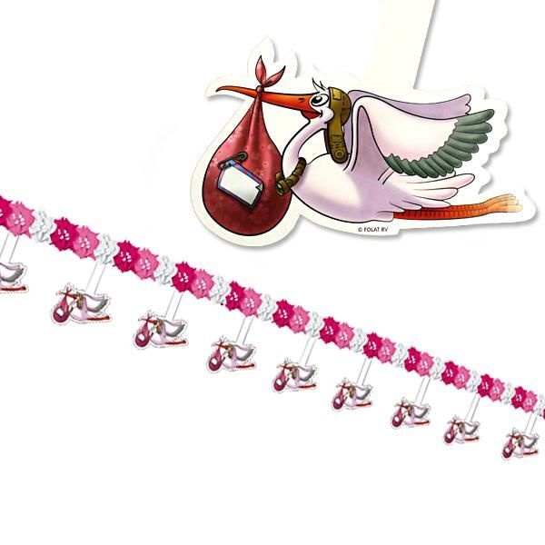 Motivgirlande mit Storch pink, 4 m, Klapperstorch-Deko für Babyparty