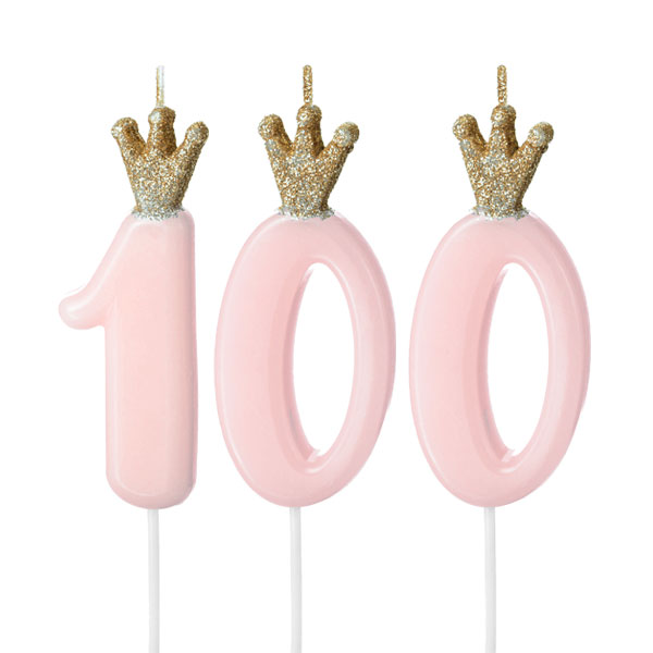 Zahlenkerzen-Set zum 100. Geburtstag in rosa