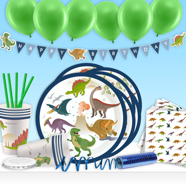 38x Dino Party Kindergeburtstag Motto Dinosaurier Geburtstag Deko Dekoration Set