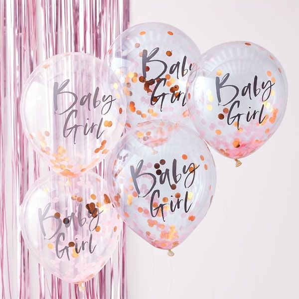 Babyparty "Baby Girl" Konfetti Ballons, 5 Stk, Ø 30cm, Twinkle Twinkle