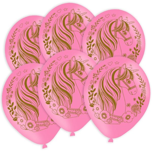 "Magisches Einhorn" Latexballons in rosa, 6 Stück,  27,5 cm