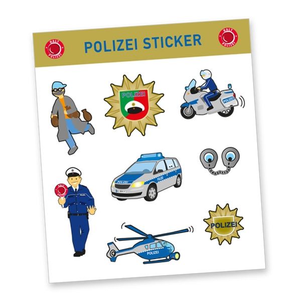 Stickerbogen "Polizei" mit 8 Stickern, Gastgeschenke zum Kindergeburtstag