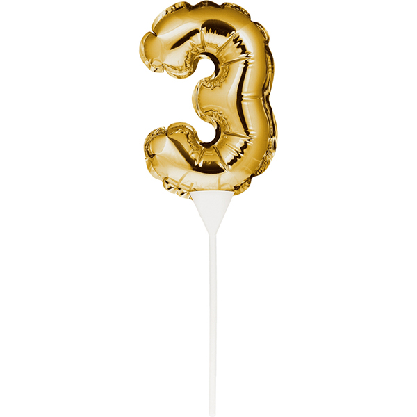 Kuchenpicker Folienballon Gold Zahl 3
