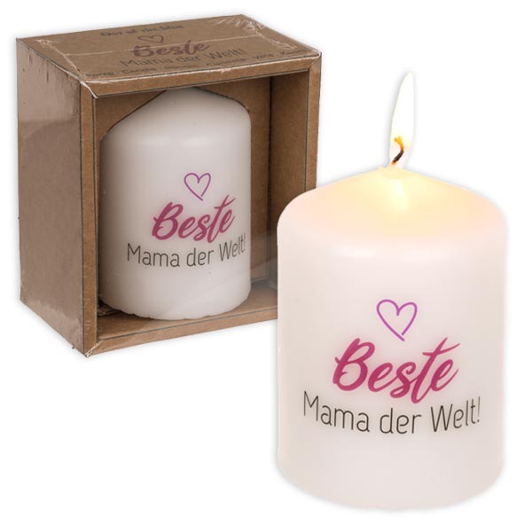 Motiv-Kerze "Beste Mama der Welt", Wachs Ø 8cm x Ø 5,5cm