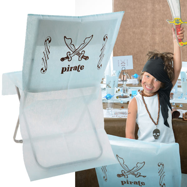 Piraten Stuhlhussen für die Kinder-Piratenparty im 6er Pack, aus Vlies