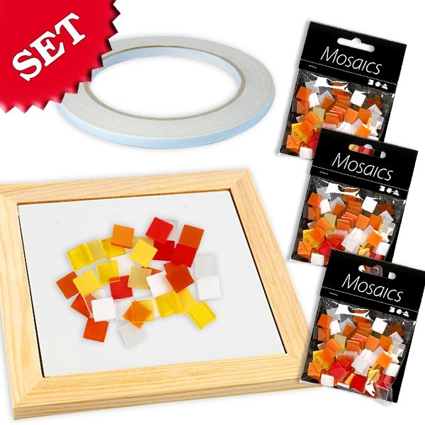 Mosaik Bastelset Mix Orange/Gelb, 300 Mosaiksteine und Klebeband