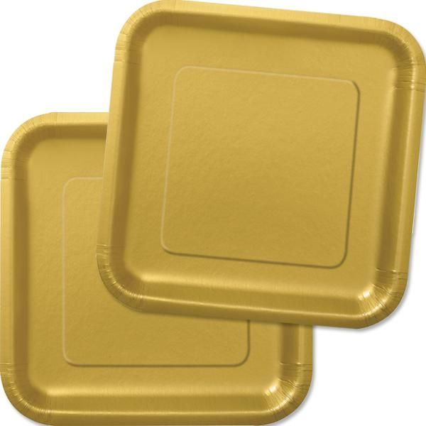 Quadratische Partyteller, praktische Einwegteller in Gold,16er,17,8cm  - Onlineshop Geburtstagsfee
