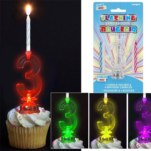 Kerzenständer als Zahl 3 für Geburtstagstorte mit 4 Kerzen