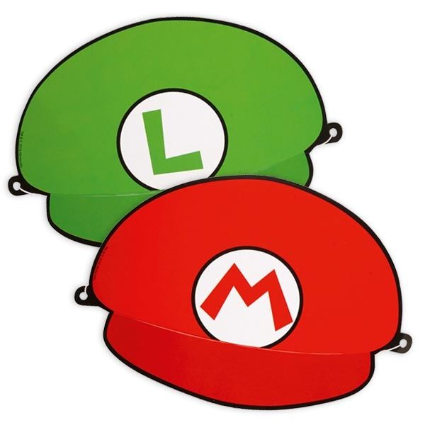 Super Mario Partyhüte im 8er Pack aus Pappe mit Gummiband