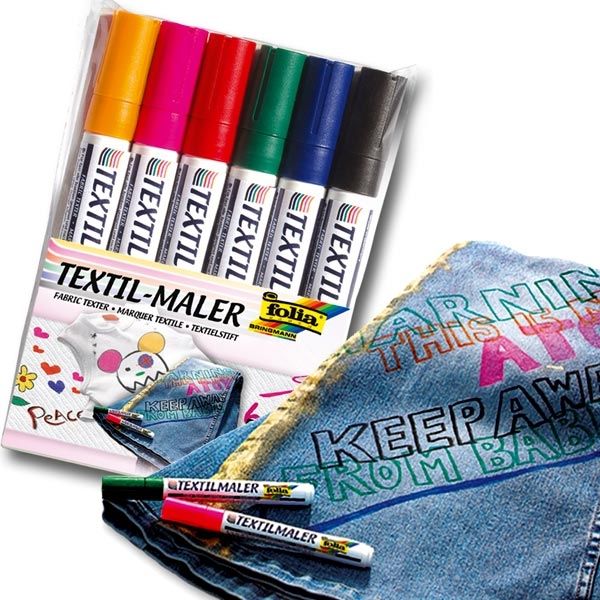 Textilmaler, 6 Stifte, zum Bemalen von T-Shirts, Hosen, Taschen uvm,  Textilien-Malstifte