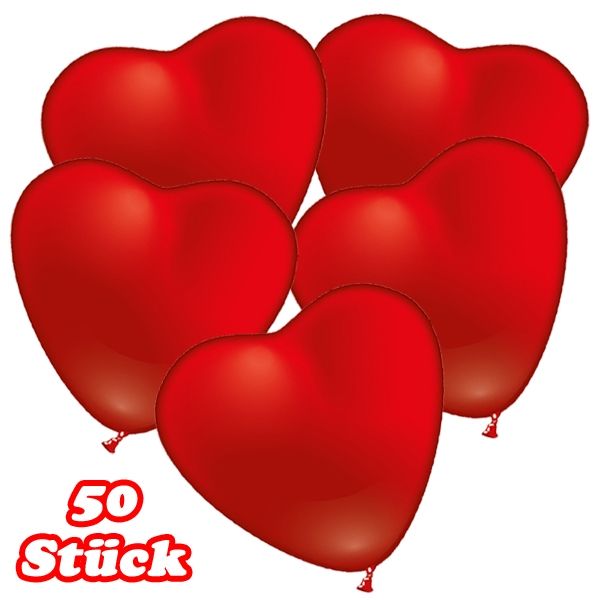 Herzluftballons in Rot, für Helium geeignet, 50 Herz Ballons, 50cm