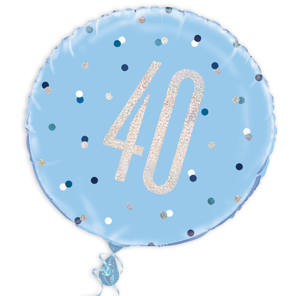Folienballon rund +Zahl 40, blau, 35cm, für Helium