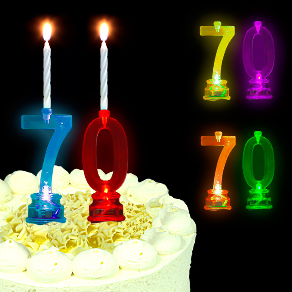 Blinkende Geburtstagszahl 70 als Tortendekoration zum 70. Geburtstag
