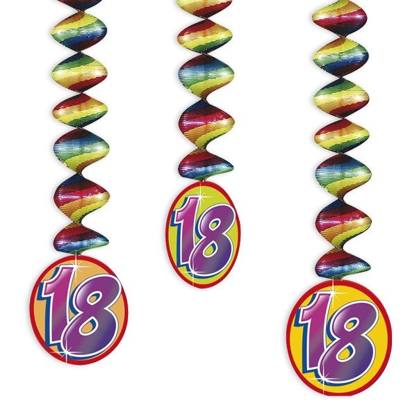 Rotor-Spiralen, Zahl "18", Regenbogen-Farben, 3 Stück