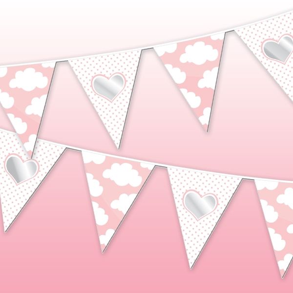 Wölkchen-Wimpelkette rosa für Babyparty Mädchen, 10m, 1 Stück