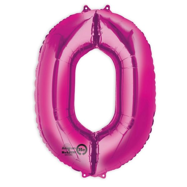 Folienballon Zahl "0" in Pink für runden Geburtstag Frauen, 88×63cm