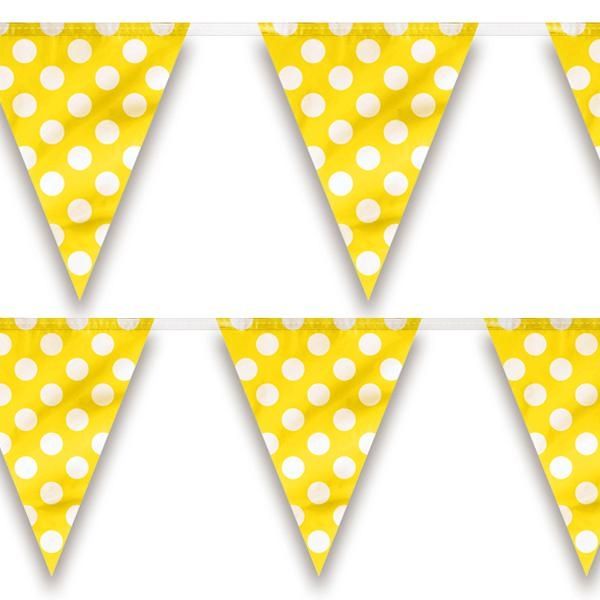 Wimpelkette in Gelb mit weißen Punkten für drinnen draußen, 3,6m  - Onlineshop Geburtstagsfee