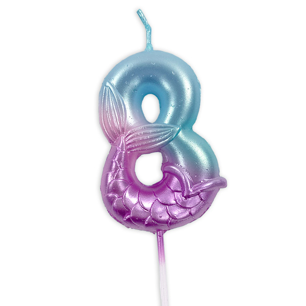 Zahlenkerze zum 8. Geburtstag im Meerjungfrauen-Design, Tortenkerze 8