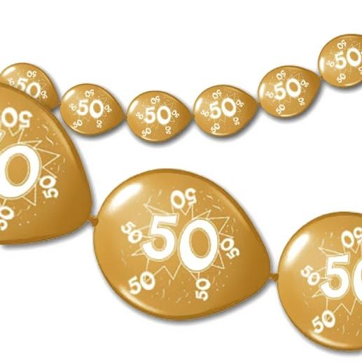 8 Kettenballons in Gold-Metallic mit 50 für Goldhochzeit, 3m