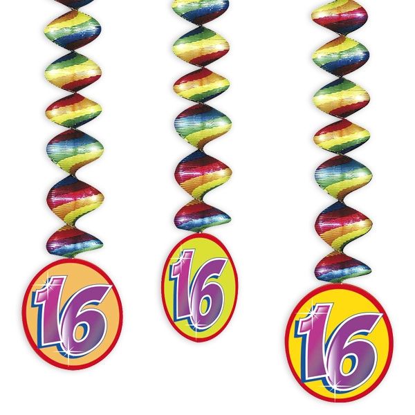Rotor-Spiralen, Zahl "16", Regenbogen-Farben, 3 Stück