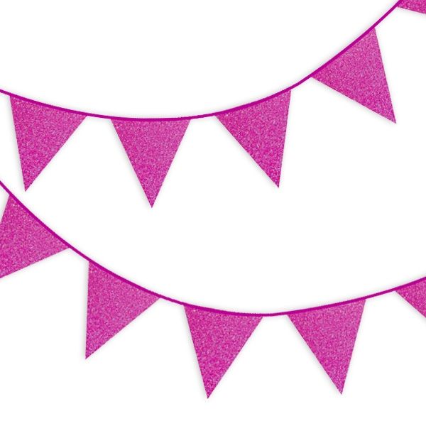 Glitzer Wimpelkette in Fuchsia Pink mit Glitzer Effekt, 6m, ein Stück  - Onlineshop Geburtstagsfee