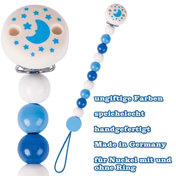 Schnullerkette in Blau, hochwertig verarbeitet, 1 Stk  - Onlineshop Geburtstagsfee