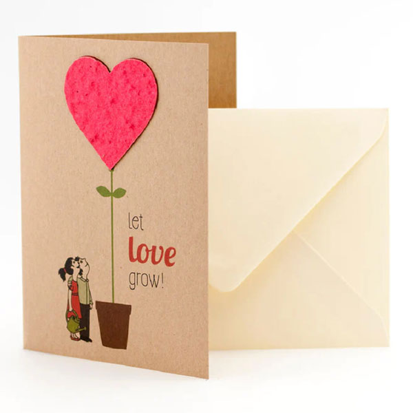 Saatpapier-Grußkarte "Let Love Grow" mit Saatstecker und Umschlag