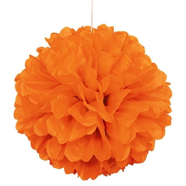 Puffball aus Papier orange, Pompom in schöner leuchtender Farbe, 40cm