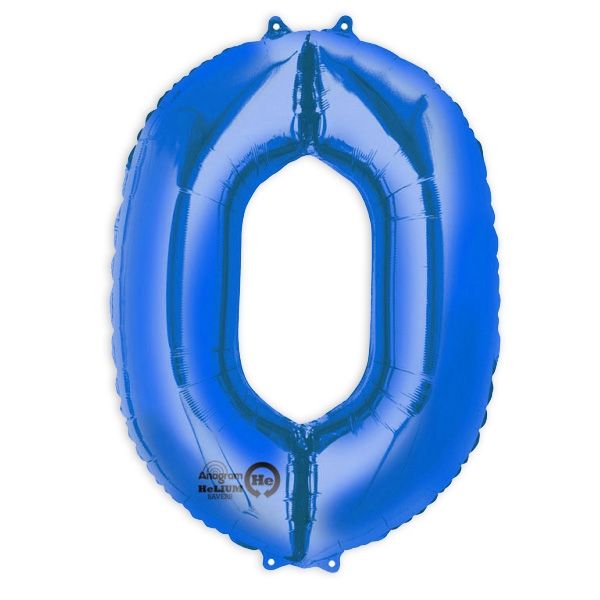 Folienballon Zahl "0" in  Blau für runden Geburtstag, 1 Stück, 88×63cm