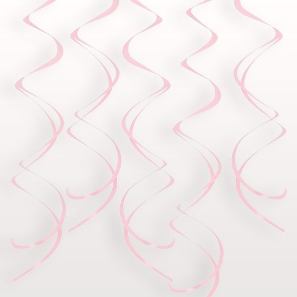 Rosafarbene Spiralen aus glänzender Folie als Hängedeko im 8er Pack