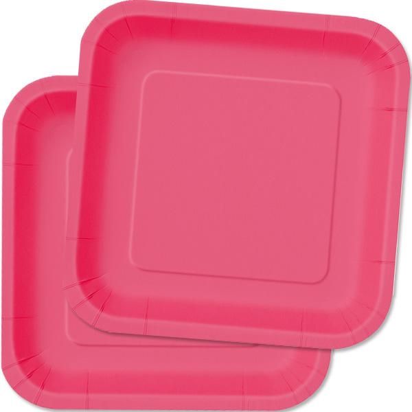 Partyteller quadratisch in Pink, Einwegteller aus Pappe, 14 Stück